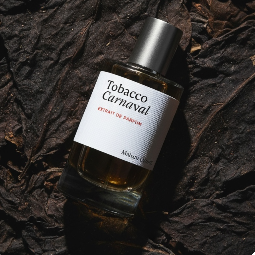 Maison Crivelli Tobacco Carnaval styled with tobacco leaves