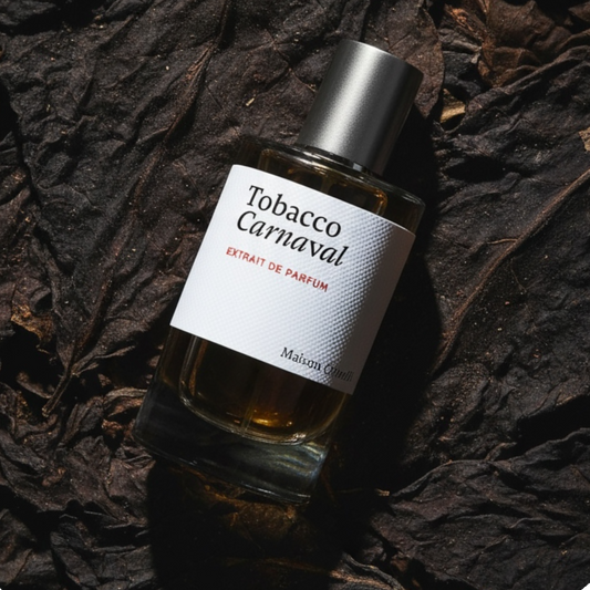 Maison Crivelli Tobacco Carnaval styled with tobacco leaves