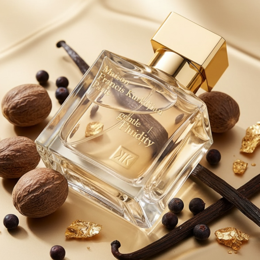 Maison Francis Kurkdjian Gentle Fluidity Gold styled in a soft, elegant setting