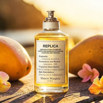 Maison Margiela REPLICA Chasing Sunsets perfume styled in a warm sunset setting