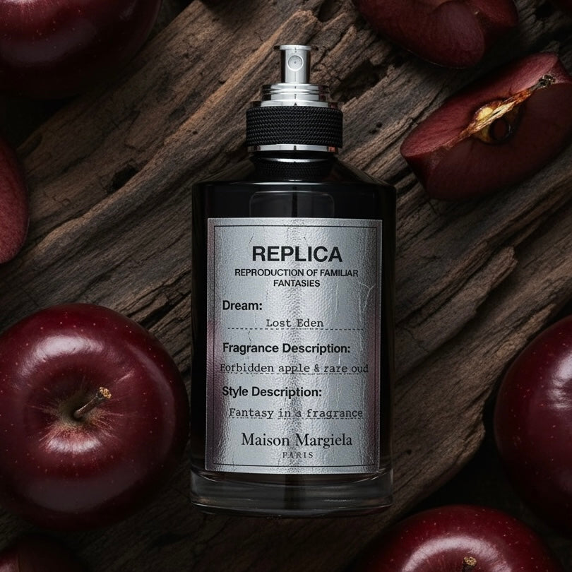 Maison Margiela Replica Lost Eden styled with candy apples, vanilla pods and dark smoky woods