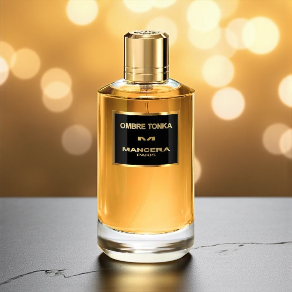 Mancera Ombre Tonka perfume sample – creamy tonka, pistachio, and patchouli notes styled in a warm, velvety setting.