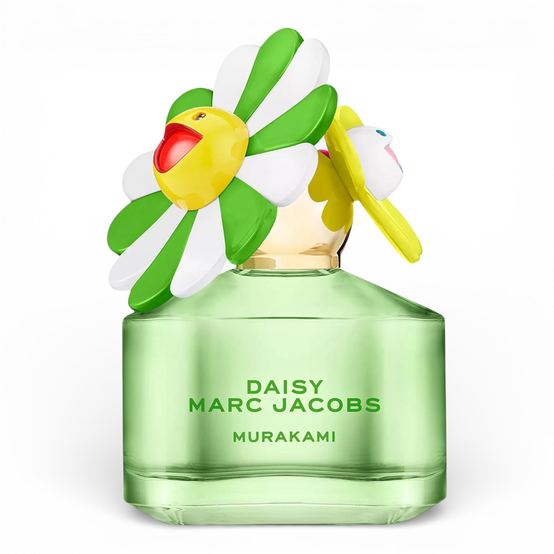 Marc Jacobs Daisy Murakami Green perfume bottle on white background