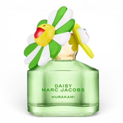 Marc Jacobs Daisy Murakami Green perfume bottle on white background