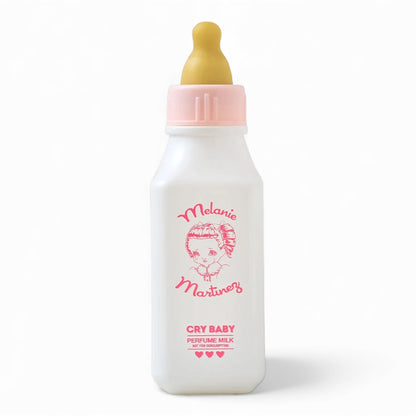 Melanie Martinez Cry Baby Perfume Milk fragrance sample – fruity gourmand scent with strawberry milk, baby lotion and burnt caramel shown in retail bottle for decanting.