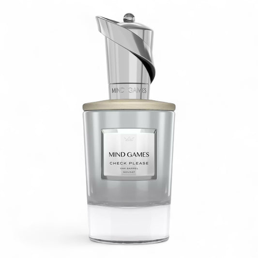 Mind Games Check Please fragrance sample – retail bottle shown for decanting into 1ml–10ml samples.