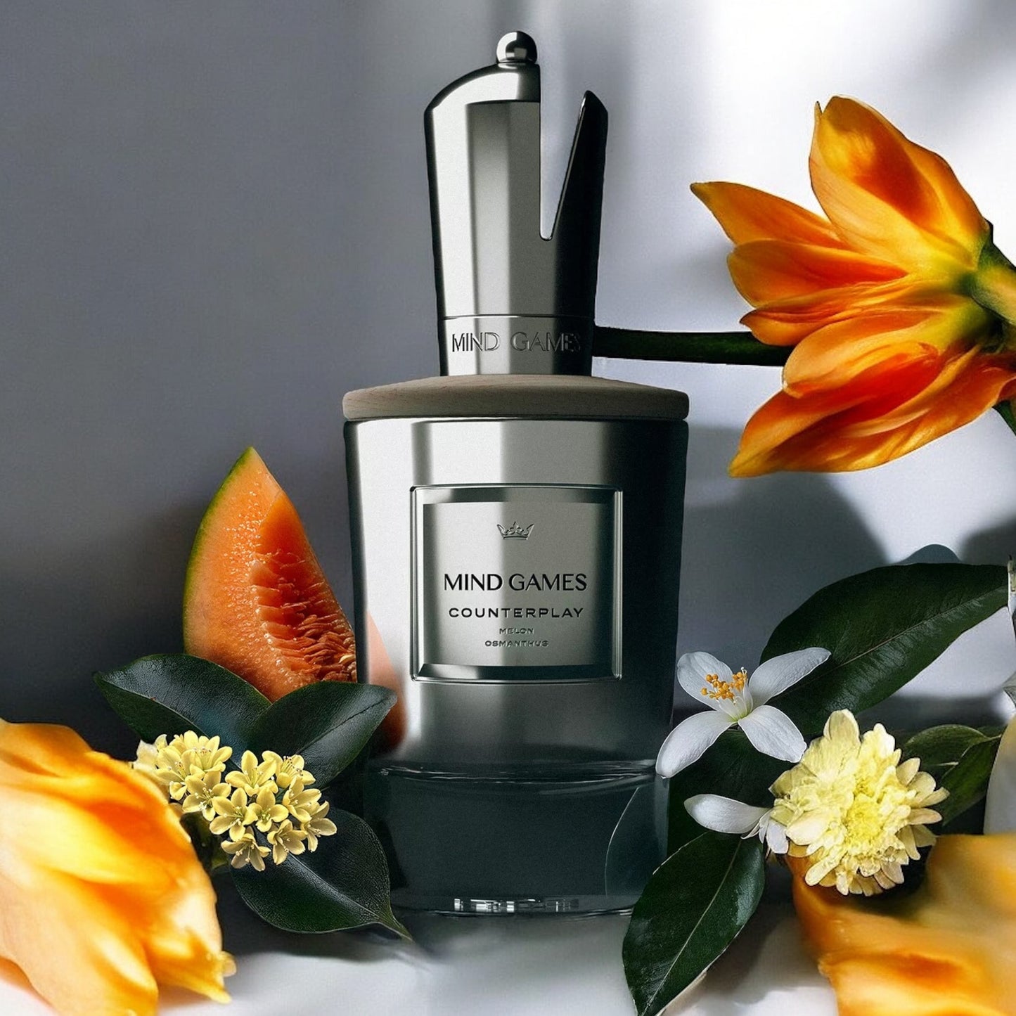 Mind Games Counterplay perfume sample – ripe melon and honeyed florals in a warm, sunlit summer setting.