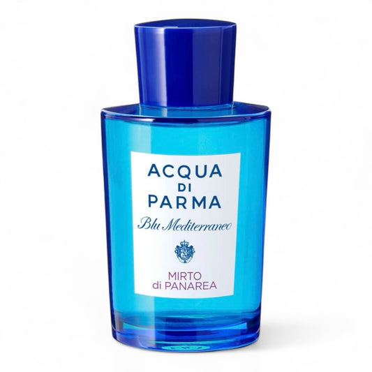 A decant of Acqua di Parma Mirto di Panarea, a citrus aromatic scent with myrtle, marine breeze, and amber, available in perfume samples.