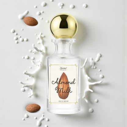 Mischief Academy Almond Milk perfume styled in a soft, comforting milky setting