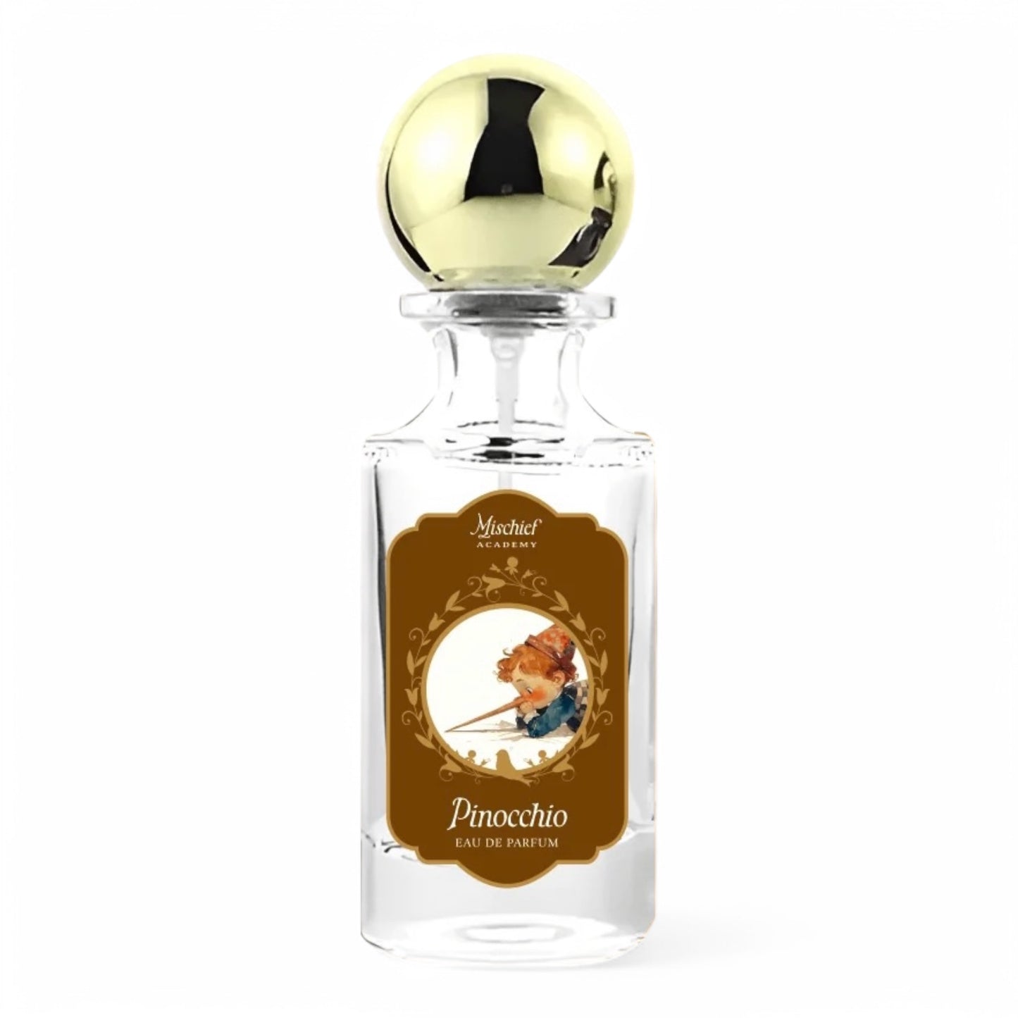 Mischief Academy Pinocchio perfume bottle on white background