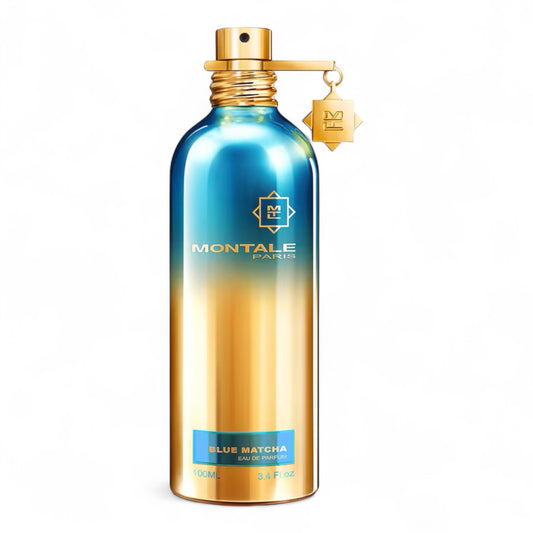 Montale Blue Matcha fragrance sample - matcha tea, leather, tobacco and ambergris perfume in 100ml bottle.