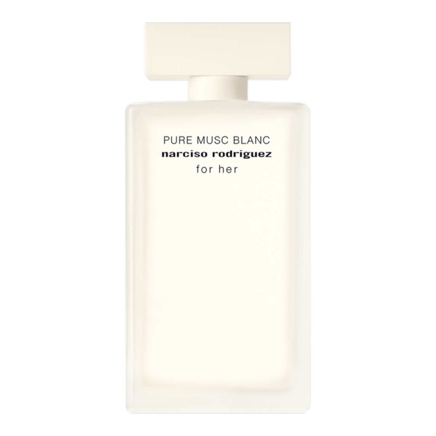 Narciso Rodriguez For Her Pure Musc Blanc perfume bottle on white background