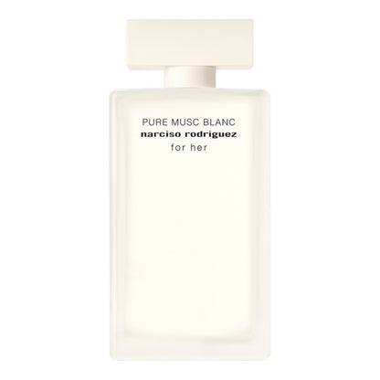 Narciso Rodriguez For Her Pure Musc Blanc perfume bottle on white background