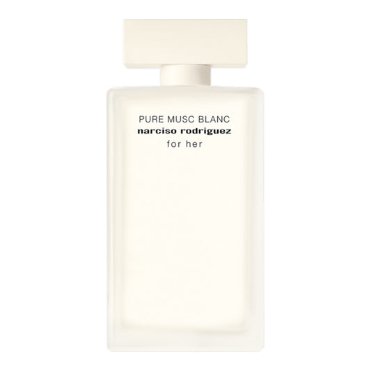 Narciso Rodriguez For Her Pure Musc Blanc perfume bottle on white background
