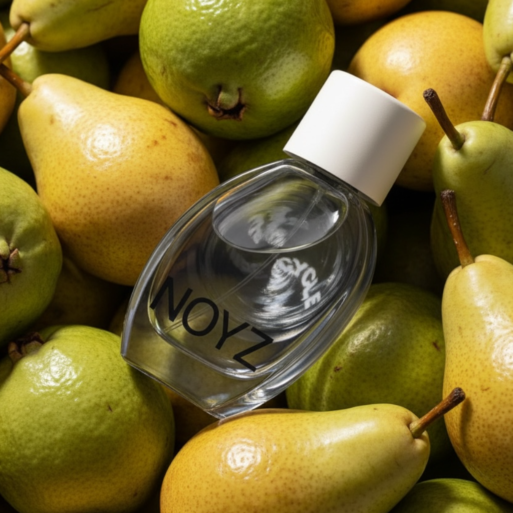 NOYZ Rinse Cycle perfume styled in a clean, fresh pear setting