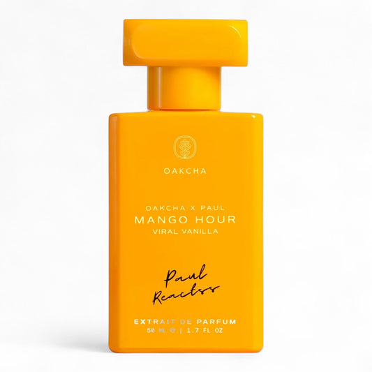 Oakcha Mango Hour Viral Vanilla fragrance sample – retail bottle shown for decanting into 1ml–10ml samples.