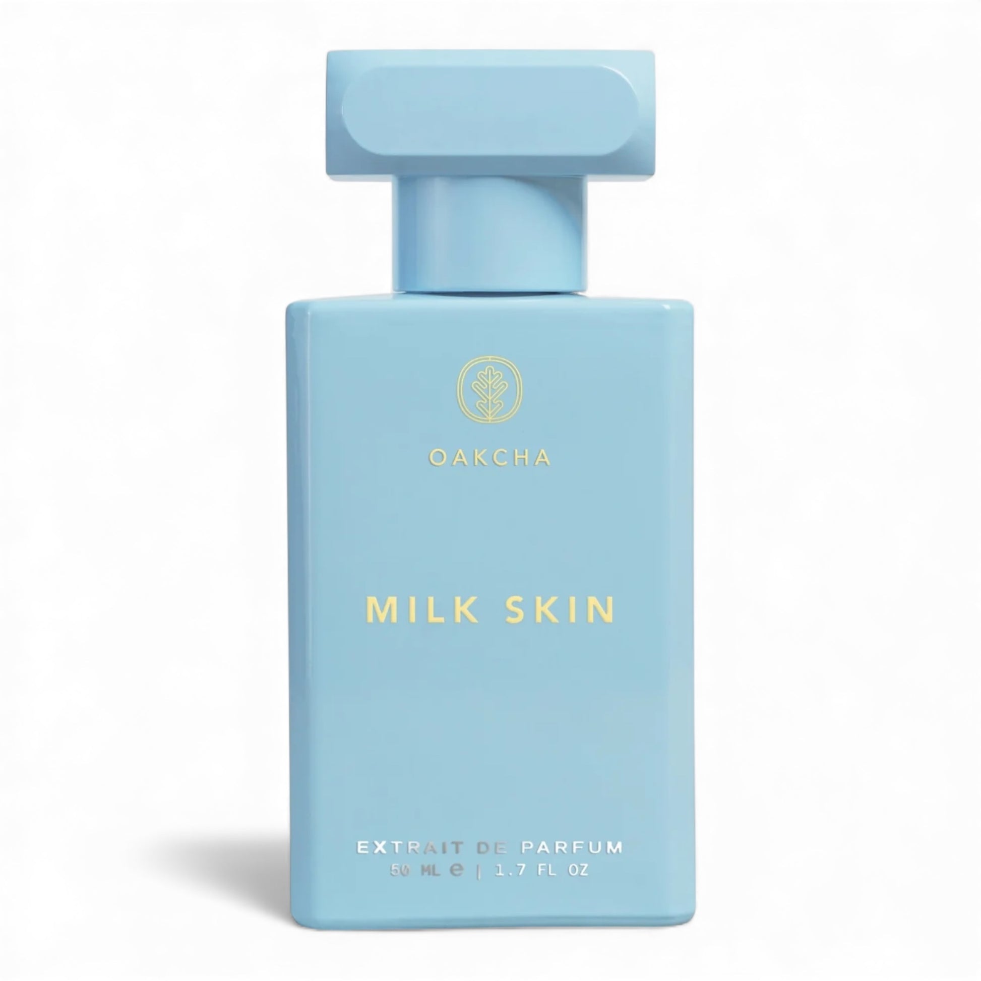 Oakcha Milk Skin fragrance sample, a soft milky gourmand scent with warm milk, almond and skin musk shown in retail bottle for decanting.