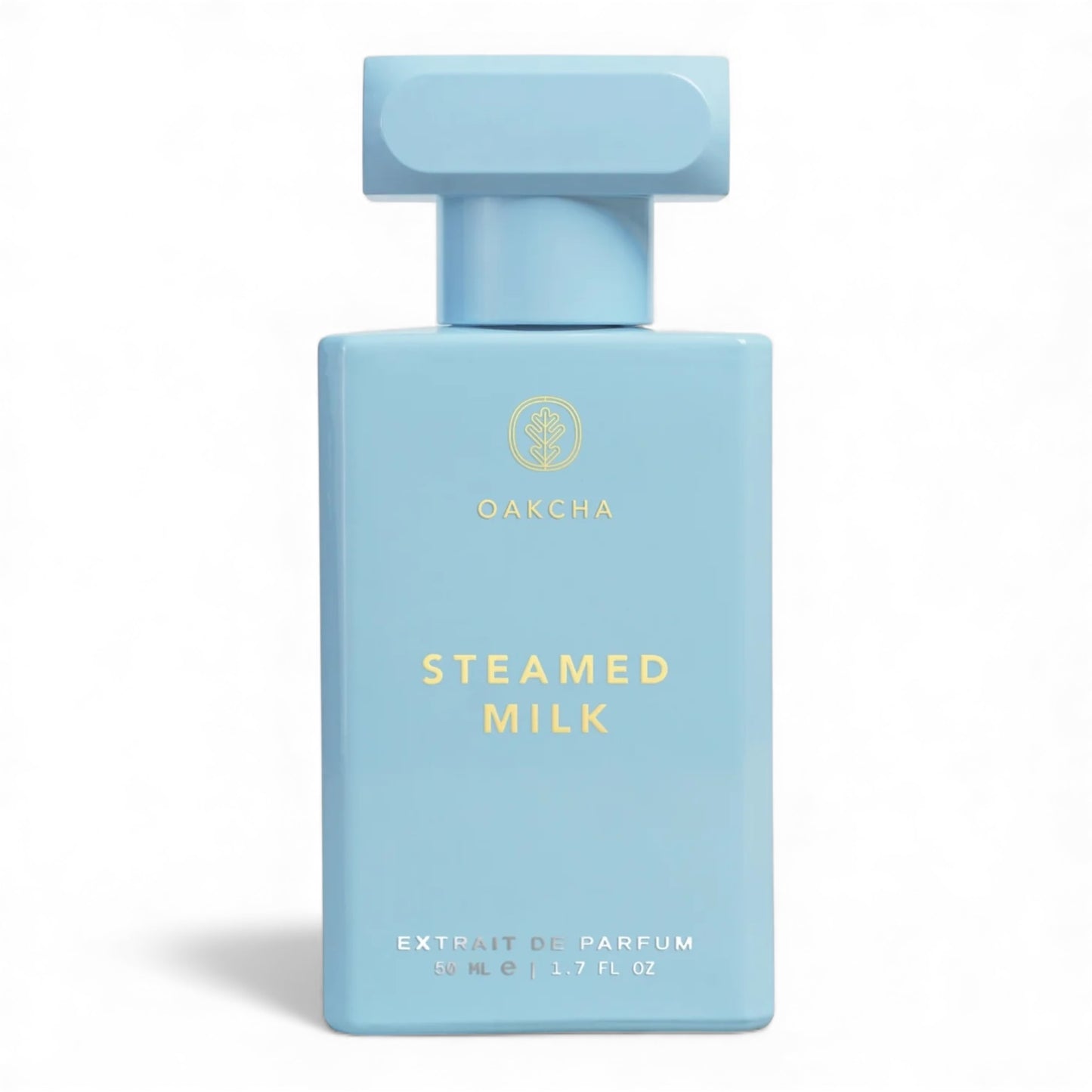 Oakcha Steamed Milk fragrance sample, a creamy gourmand scent with coconut, vanilla milk and jasmine shown in retail bottle for decanting.
