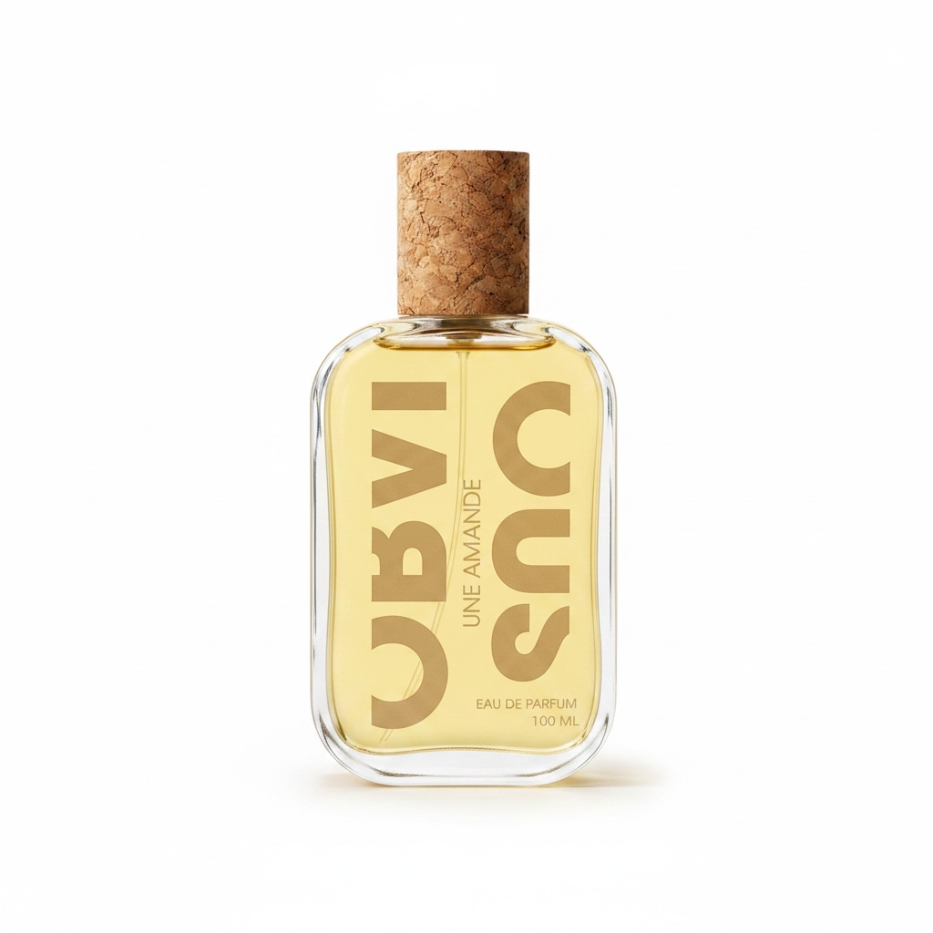 Obvious Une Amande perfume bottle on white background