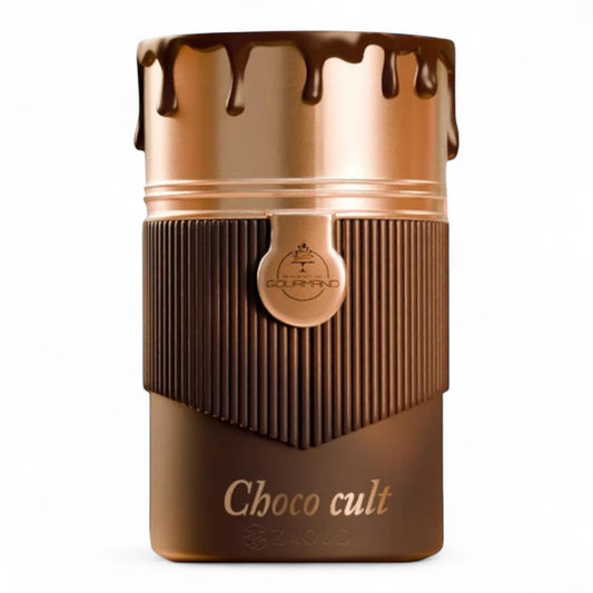 Paris Corner Choco Cult fragrance sample - chocolate, caramel, coconut and vanilla scent. Full-size 100ml bottle shown.