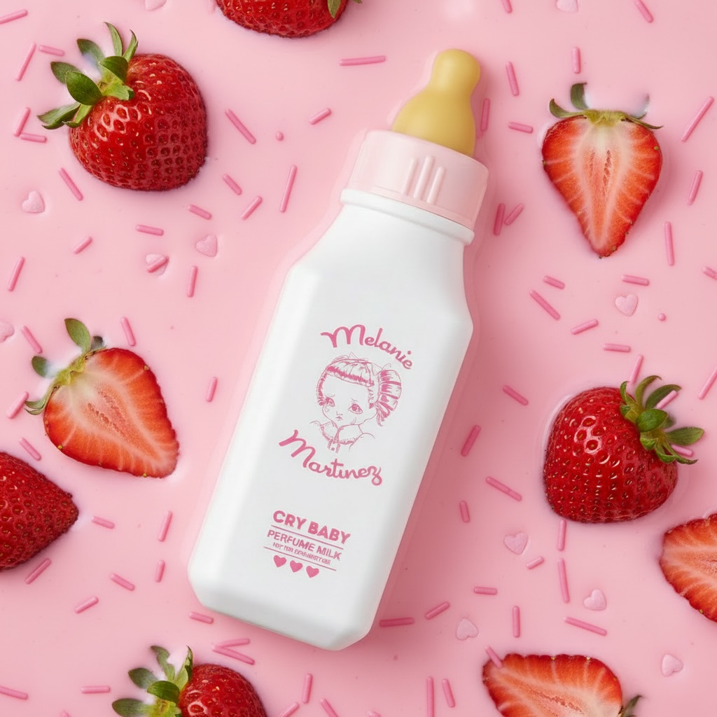 Cry Baby Perfume Milk styled with strawberry milk, berries and burnt caramel