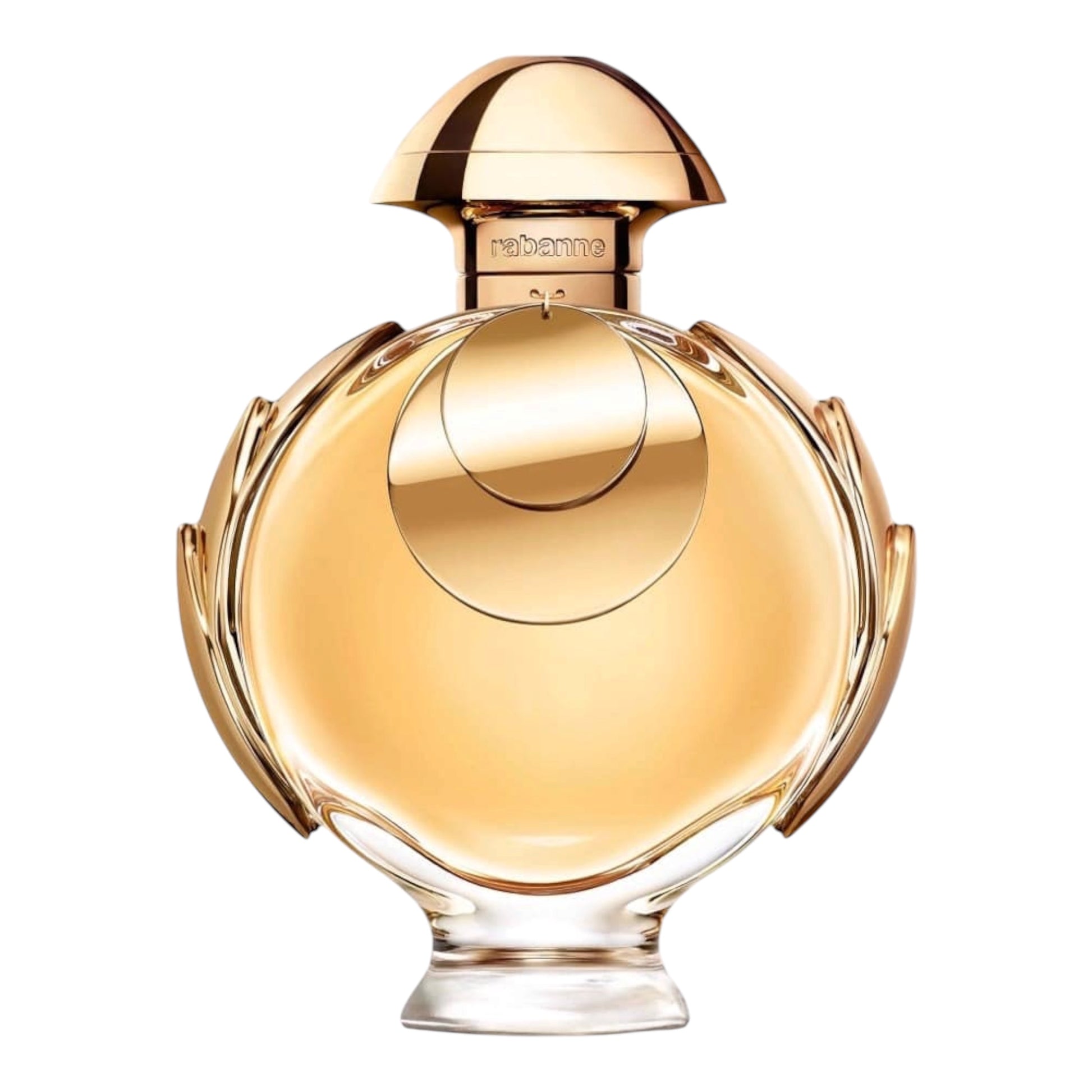 Rabanne Olympea Elixir perfume bottle on white background