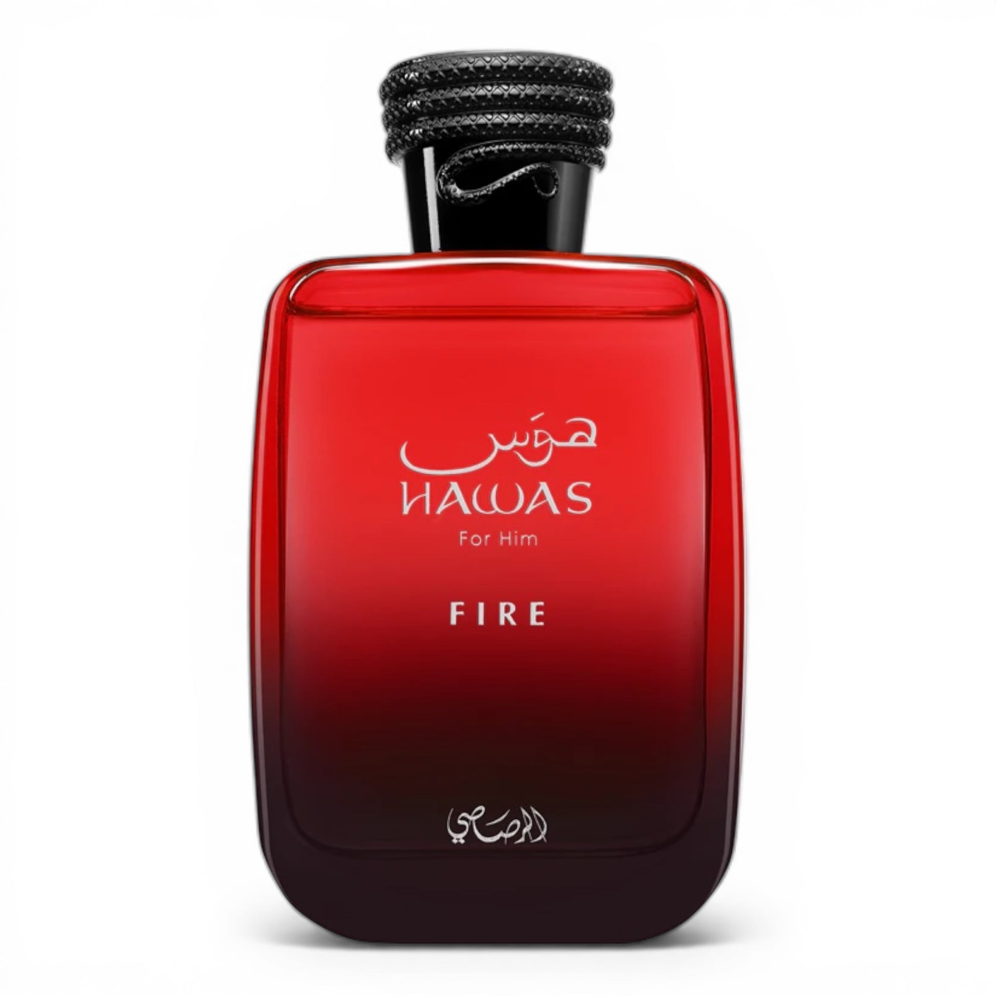 Rasasi Hawas Fire perfume bottle on white background