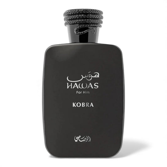 Rasasi Hawas Kobra fragrance sample – retail bottle shown for decanting into 1ml–10ml samples.