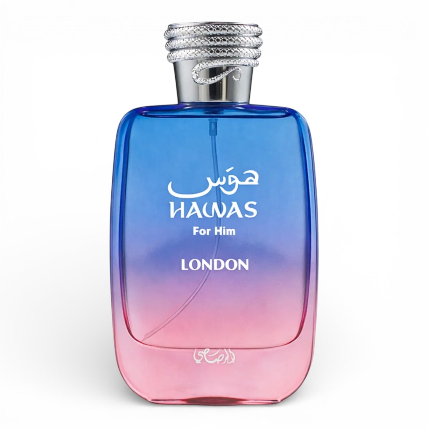 Rasasi Hawas London perfume bottle on white background
