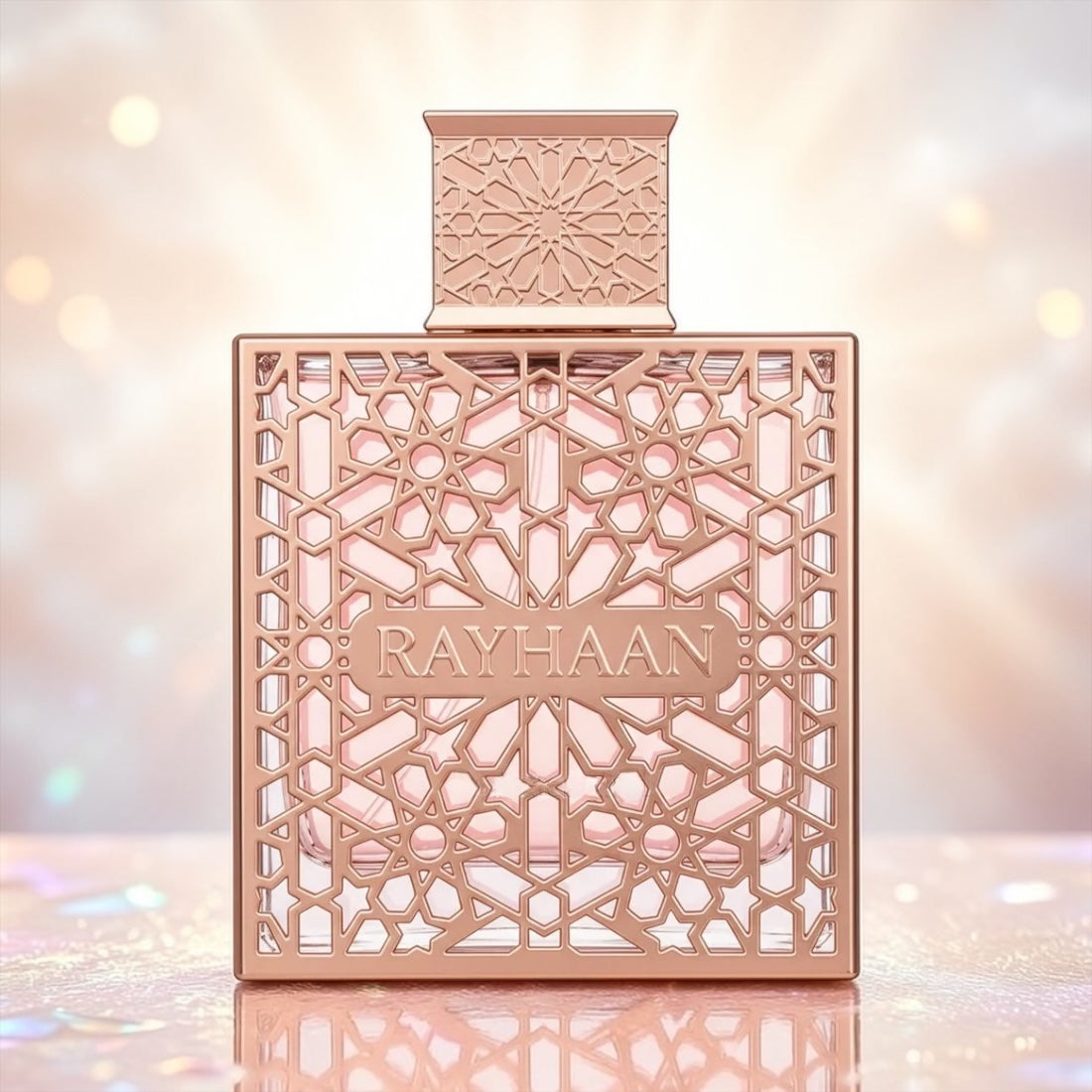 Rayhaan Divine perfume styled in a celestial setting.