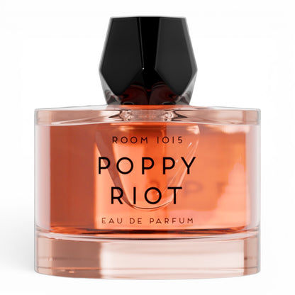 Room 1015 Poppy Riot perfume bottle on white background