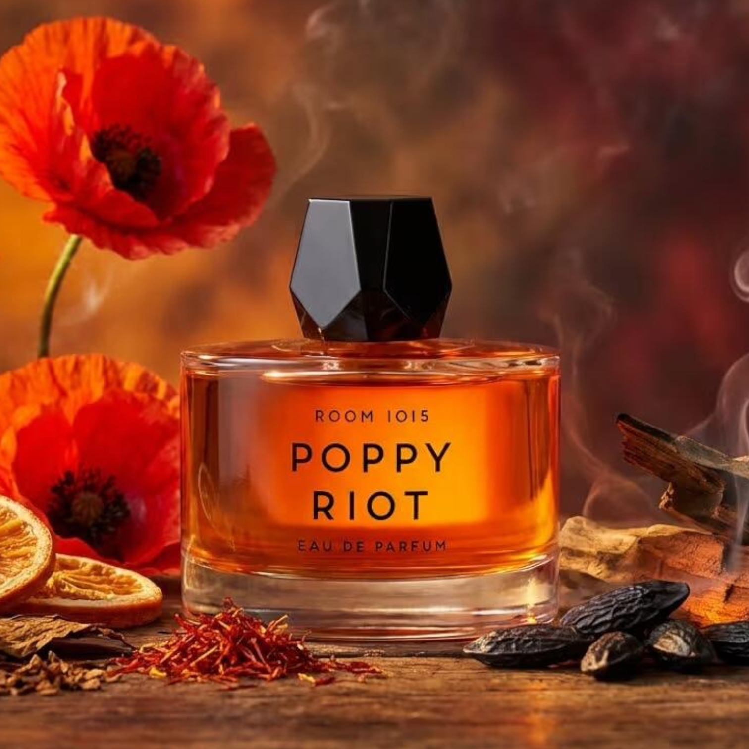 Room 1015 Poppy Riot perfume styled in an edgy, urban setting