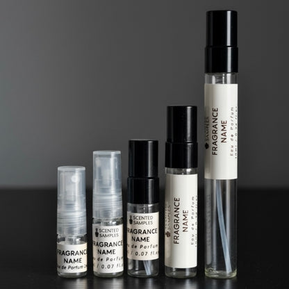 Scented Samples glass atomisers for fragrance samples in multiple sizes