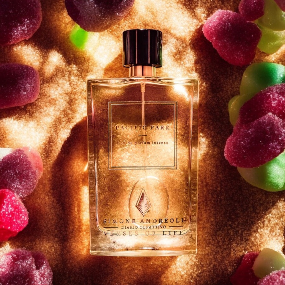 Simone Andreoli Pacific Park perfume sample – candied fruit and vanilla sugar styled with nostalgic fairground energy