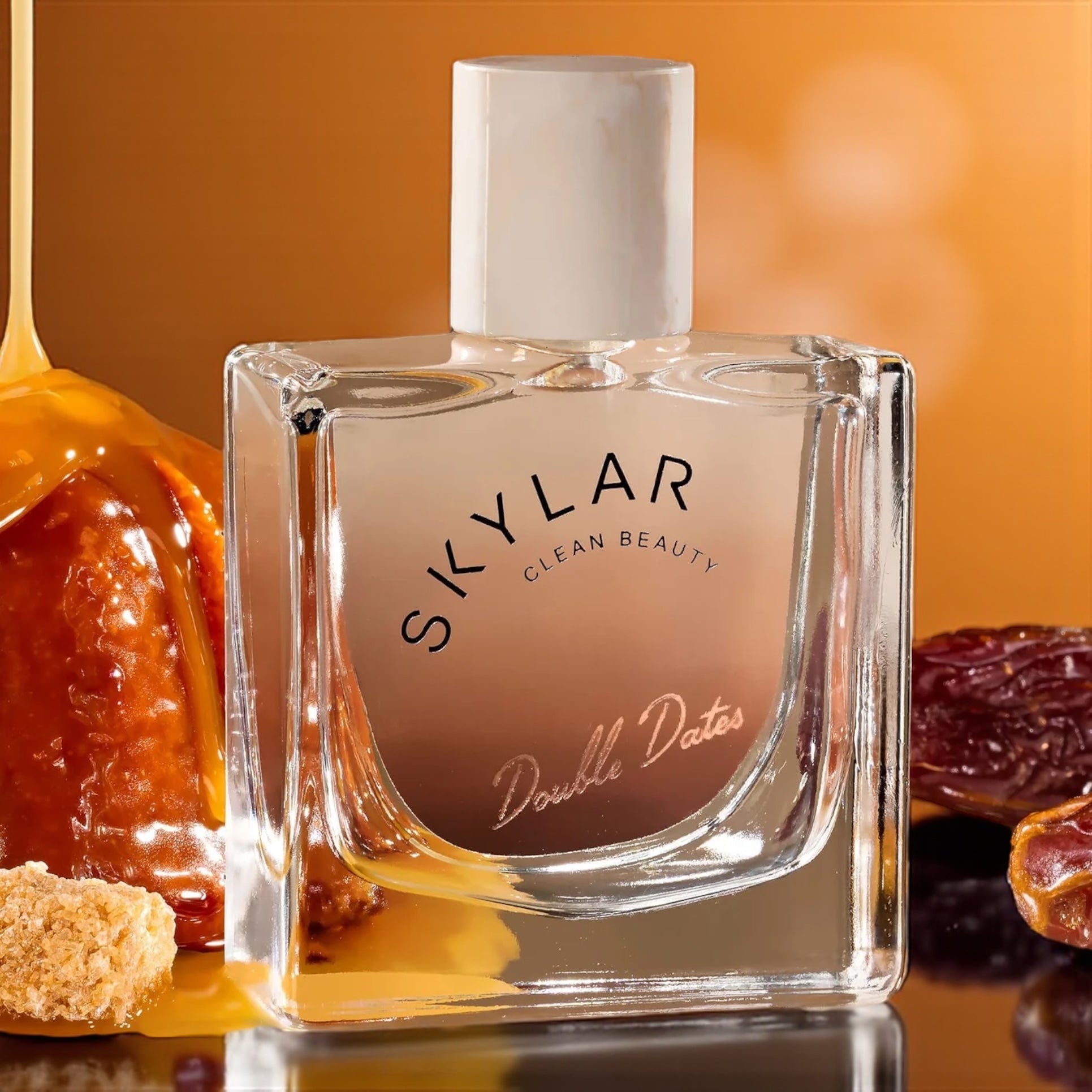 Skylar Double Dates perfume sample – gourmand fragrance with sweet dates, sticky toffee, and brown sugar notes.