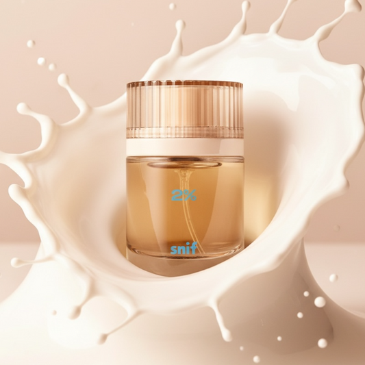 Snif 2% perfume styled in a soft milky lifestyle setting
