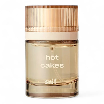 Snif Hot Cakes fragrance sample – a sweet gourmand with pancakes, maple syrup, and sugared musk, shown with full 30ml bottle