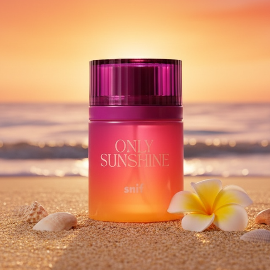 Snif Only Sunshine perfume styled in a summer beach setting