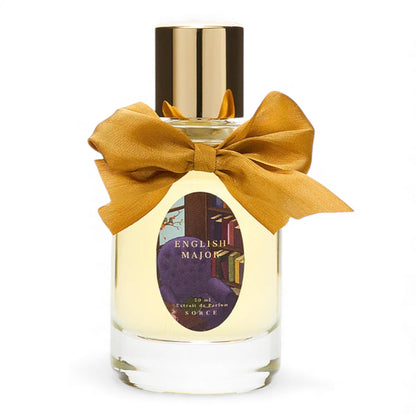 Sorce English Major fragrance sample – earthy gourmand scent with vanilla, orris and old library book notes shown in retail bottle for decanting.