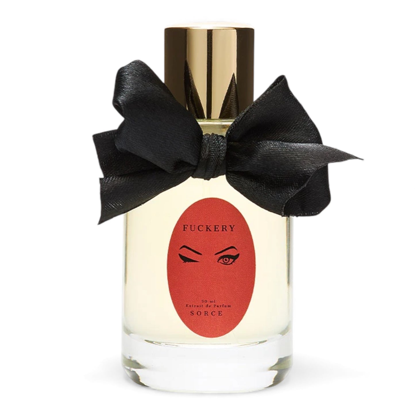 Sorce Fuckery fragrance sample – smoky gourmand scent with cherry, caramelised sugar and vanilla shown in retail bottle for decanting.
