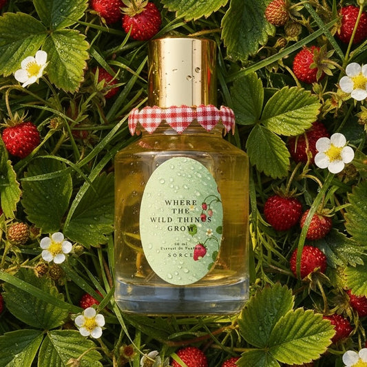 Sorce Where The Wild Things Grow styled with wild strawberries, dew-covered grass and spring morning light
