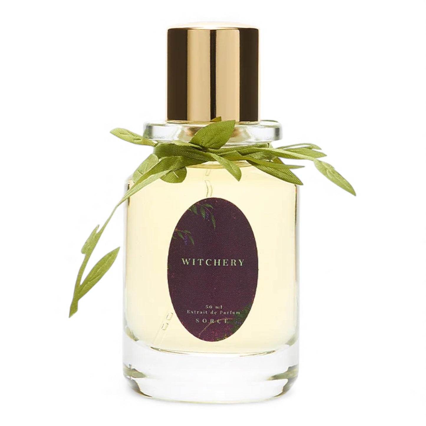 Sorce Witchery fragrance sample – floral green scent with blackberry, violets and moss shown in retail bottle for decanting.