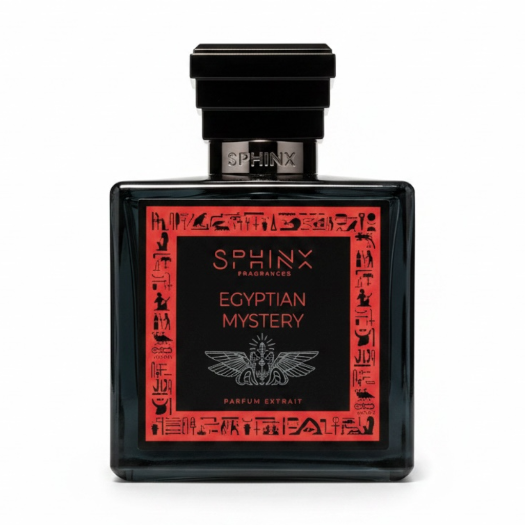 Sphinx Egyptian Mystery perfume bottle on white background
