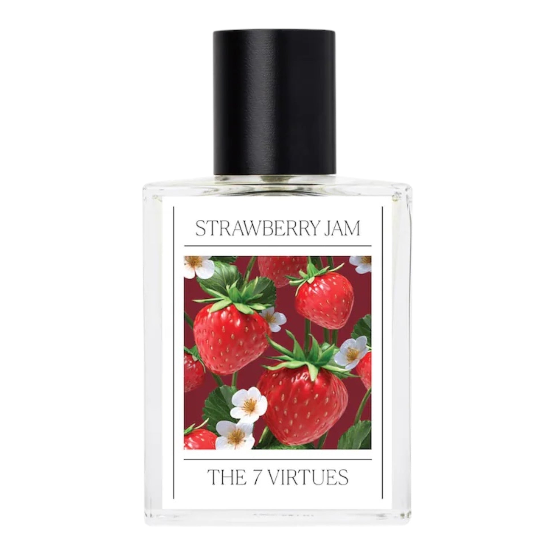 The 7 Virtues Strawberry Jam perfume bottle on white background
