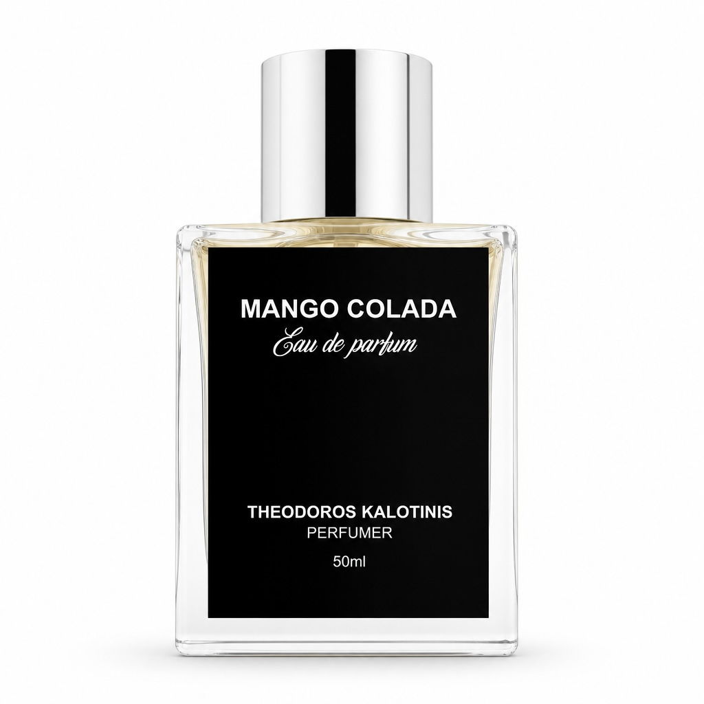 Theodoros Kalotinis Mango Colada perfume bottle on white background