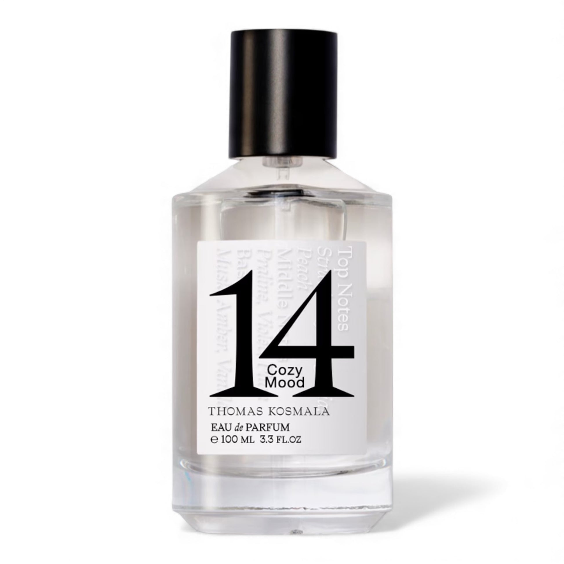 Thomas Kosmala Cozy Mood 14 fragrance sample, a fruity musk scent with peach, violet and soft amber shown in retail bottle for decanting.