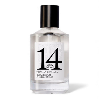 Thomas Kosmala Cozy Mood 14 fragrance sample, a fruity musk scent with peach, violet and soft amber shown in retail bottle for decanting.