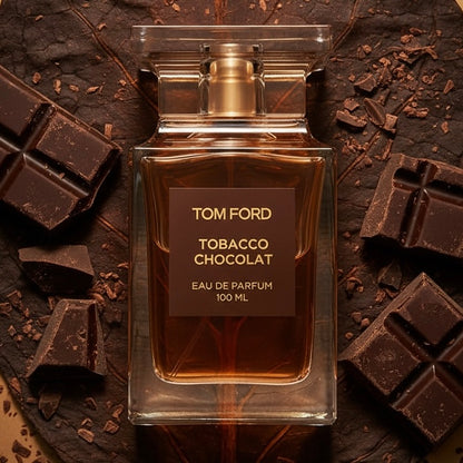 Tom Ford Tobacco Chocolat styled with dark chocolate and tobacco leaves