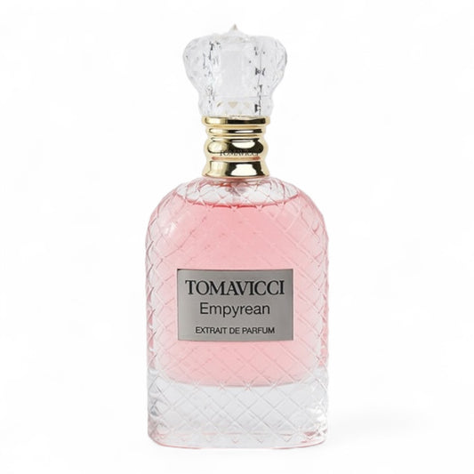 Tomavicci Empyrean fragrance sample – rose, vanilla and bakhoor perfume in 100ml bottle.