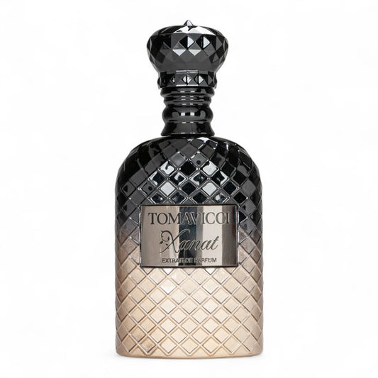 Tomavicci Xanat fragrance sample – vanilla, chocolate and coffee scent shown in 100ml bottle